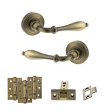 Quality image of Old English Wrexham Door Handle Pack (Latch Set - 2.5" CE Latch, 3" Fire Rated Hinges x3) - Matt Antique Brass | Sku. adpoe142mab1 | available from Trade Door Handles.