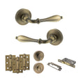 Quality image of Old English Wrexham Door Handle Pack (Bathroom Set - 3" CE Bathroom Lock, 3" Fire Rated Hinges x3) - Matt Antique Brass | Sku. adpoe142mab9 | available from Trade Door Handles.