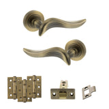 Quality image of Old English Oxford Door Handle Pack (Latch Set - 3" CE Latch, 3" Fire Rated Hinges x3) - Matt Antique Brass | Sku. adpoe144mab2 | available from Trade Door Handles.