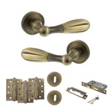Quality image of Old English Cambridge Door Handle Pack (3 Lever Lock Set - 2.5" CE Sashlock, 4" Fire Rated Hinges x3) - Matt Antique Brass | Sku. adpoe175mab16 | available from Trade Door Handles.