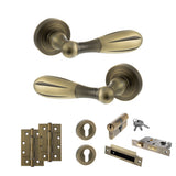 Quality image of Old English Cambridge Door Handle Pack (Euro Lock Set - 3" CE Sashlock, 4" Slim Knuckle Hinges x2) - Matt Antique Brass | Sku. adpoe175mab25 | available from Trade Door Handles.