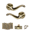 Quality image of Old English Colchester Door Handle Pack (Latch Set - 3" CE Latch, 4" Fire Rated Hinges x3) - Antique Brass | Sku. adpoe177ab4 | available from Trade Door Handles.