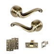 Quality image of Old English Colchester Door Handle Pack (Latch Set - 3" CE Latch, 4" Slim Knuckle Hinges x2) - Antique Brass | Sku. adpoe177ab6 | available from Trade Door Handles.