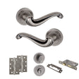 Quality image of Old English Colchester Door Handle Pack (Bathroom Set - 2.5" CE Bathroom Lock, 4" Slim Knuckle Hinges x2) - Distressed Silver | Sku. adpoe177ds12 | available from Trade Door Handles.