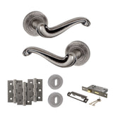 Quality image of Old English Colchester Door Handle Pack (3 Lever Lock Set - 2.5" CE Sashlock, 3" Fire Rated Hinges x3) - Distressed Silver | Sku. adpoe177ds14 | available from Trade Door Handles.