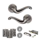 Quality image of Old English Colchester Door Handle Pack (3 Lever Lock Set - 3" CE Sashlock, 4" Fire Rated Hinges x3) - Distressed Silver | Sku. adpoe177ds17 | available from Trade Door Handles.