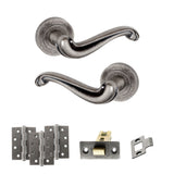 Quality image of Old English Colchester Door Handle Pack (Latch Set - 2.5" CE Latch, 4" Fire Rated Hinges x3) - Distressed Silver | Sku. adpoe177ds3 | available from Trade Door Handles.