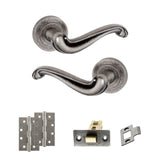 Quality image of Old English Colchester Door Handle Pack (Latch Set - 3" CE Latch, 4" Slim Knuckle Hinges x2) - Distressed Silver | Sku. adpoe177ds6 | available from Trade Door Handles.