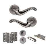 Quality image of Old English Colchester Door Handle Pack (Bathroom Set - 2.5" CE Bathroom Lock, 3" Fire Rated Hinges x3) - Distressed Silver | Sku. adpoe177ds8 | available from Trade Door Handles.