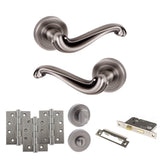 Quality image of Old English Colchester Door Handle Pack (Bathroom Set - 3" CE Bathroom Lock, 4" Fire Rated Hinges x3) - Matt Gun Metal | Sku. adpoe177mbn11 | available from Trade Door Handles.