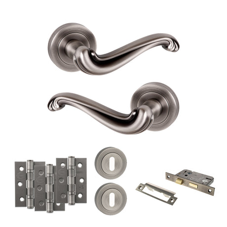 Quality image of Old English Colchester Door Handle Pack (3 Lever Lock Set - 2.5" CE Sashlock, 3" Fire Rated Hinges x3) - Matt Gun Metal | Sku. adpoe177mbn14 | available from Trade Door Handles.