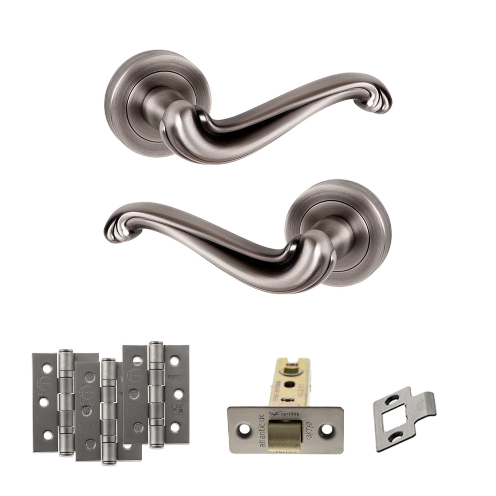 Quality image of Old English Colchester Door Handle Pack (Latch Set - 2.5" CE Latch, 3" Fire Rated Hinges x3) - Matt Gun Metal | Sku. adpoe177mbn1 | available from Trade Door Handles.