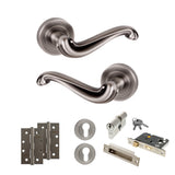 Quality image of Old English Colchester Door Handle Pack (Euro Lock Set - 3" CE Sashlock, 4" Slim Knuckle Hinges x2) - Matt Gun Metal | Sku. adpoe177mbn25 | available from Trade Door Handles.