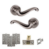 Quality image of Old English Colchester Door Handle Pack (Latch Set - 3" CE Latch, 4" Fire Rated Hinges x3) - Matt Gun Metal | Sku. adpoe177mbn4 | available from Trade Door Handles.