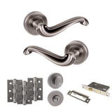Quality image of Old English Colchester Door Handle Pack (Bathroom Set - 2.5" CE Bathroom Lock, 3" Fire Rated Hinges x3) - Matt Gun Metal | Sku. adpoe177mbn8 | available from Trade Door Handles.