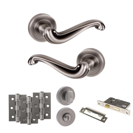 Quality image of Old English Colchester Door Handle Pack (Bathroom Set - 2.5" CE Bathroom Lock, 3" Fire Rated Hinges x3) - Matt Gun Metal | Sku. adpoe177mbn8 | available from Trade Door Handles.