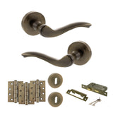 Quality image of Old English Warwick Door Handle Pack (3 Lever Lock Set - 3" CE Sashlock, 4" Fire Rated Hinges x3) - Antique Brass | Sku. adpoe178ab17 | available from Trade Door Handles.
