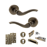 Quality image of Old English Warwick Door Handle Pack (Euro Lock Set - 3" CE Sashlock, 4" Slim Knuckle Hinges x2) - Antique Brass | Sku. adpoe178ab25 | available from Trade Door Handles.