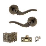 Quality image of Old English Warwick Door Handle Pack (Latch Set - 3" CE Latch, 3" Fire Rated Hinges x3) - Antique Brass | Sku. adpoe178ab2 | available from Trade Door Handles.