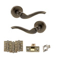 Quality image of Old English Warwick Door Handle Pack (Latch Set - 2.5" CE Latch, 4" Fire Rated Hinges x3) - Antique Brass | Sku. adpoe178ab3 | available from Trade Door Handles.