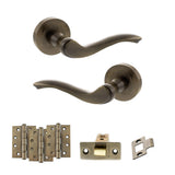 Quality image of Old English Warwick Door Handle Pack (Latch Set - 2.5" CE Latch, 4" Fire Rated Hinges x3) - Antique Brass | Sku. adpoe178ab3 | available from Trade Door Handles.