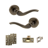 Quality image of Old English Warwick Door Handle Pack (Latch Set - 2.5" CE Latch, 4" Slim Knuckle Hinges x2) - Antique Brass | Sku. adpoe178ab5 | available from Trade Door Handles.