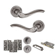 Quality image of Old English Warwick Door Handle Pack (Bathroom Set - 2.5" CE Bathroom Lock, 4" Fire Rated Hinges x3) - Distressed Silver | Sku. adpoe178ds10 | available from Trade Door Handles.