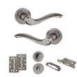 Quality image of Old English Warwick Door Handle Pack (Bathroom Set - 2.5" CE Bathroom Lock, 4" Slim Knuckle Hinges x2) - Distressed Silver | Sku. adpoe178ds12 | available from Trade Door Handles.