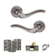 Quality image of Old English Warwick Door Handle Pack (Latch Set - 2.5" CE Latch, 3" Fire Rated Hinges x3) - Distressed Silver | Sku. adpoe178ds1 | available from Trade Door Handles.