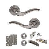 Quality image of Old English Warwick Door Handle Pack (Euro Lock Set - 3" CE Sashlock, 4" Slim Knuckle Hinges x2) - Distressed Silver | Sku. adpoe178ds25 | available from Trade Door Handles.