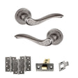 Quality image of Old English Warwick Door Handle Pack (Latch Set - 3" CE Latch, 4" Fire Rated Hinges x3) - Distressed Silver | Sku. adpoe178ds4 | available from Trade Door Handles.