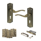 Quality image of Old English Warwick Door Handle Pack (3 Lever Lock Set - 2.5" CE Sashlock, 4" Fire Rated Hinges x3) - Matt Antique Brass | Sku. adpoe178kmab16 | available from Trade Door Handles.