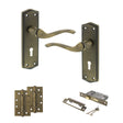 Quality image of Old English Warwick Door Handle Pack (3 Lever Lock Set - 2.5" CE Sashlock, 4" Slim Knuckle Hinges x2) - Matt Antique Brass | Sku. adpoe178kmab18 | available from Trade Door Handles.