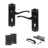 Quality image of Old English Warwick Door Handle Pack (3 Lever Lock Set - 3" CE Sashlock, 4" Slim Knuckle Hinges x2) - Matt Black | Sku. adpoe178kmb19 | available from Trade Door Handles.