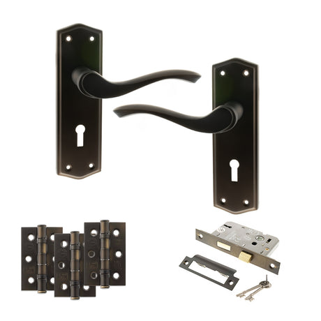 Quality image of Old English Warwick Door Handle Pack (3 Lever Lock Set - 3" CE Sashlock, 3" Fire Rated Hinges x3) - Urban Dark Bronze | Sku. adpoe178kudb15 | available from Trade Door Handles.