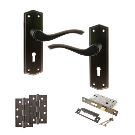 Quality image of Old English Warwick Door Handle Pack (3 Lever Lock Set - 3" CE Sashlock, 4" Slim Knuckle Hinges x2) - Urban Dark Bronze | Sku. adpoe178kudb19 | available from Trade Door Handles.