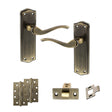 Quality image of Old English Warwick Door Handle Pack (Latch Set - 3" CE Latch, 4" Slim Knuckle Hinges x2) - Antique Brass | Sku. adpoe178lab6 | available from Trade Door Handles.