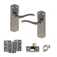 Quality image of Old English Warwick Door Handle Pack (Latch Set - 3" CE Latch, 3" Fire Rated Hinges x3) - Distressed Silver | Sku. adpoe178lds2 | available from Trade Door Handles.