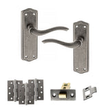 Quality image of Old English Warwick Door Handle Pack (Latch Set - 3" CE Latch, 4" Fire Rated Hinges x3) - Distressed Silver | Sku. adpoe178lds4 | available from Trade Door Handles.