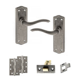 Quality image of Old English Warwick Door Handle Pack (Latch Set - 2.5" CE Latch, 4" Slim Knuckle Hinges x2) - Distressed Silver | Sku. adpoe178lds5 | available from Trade Door Handles.