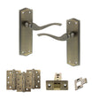 Quality image of Old English Warwick Door Handle Pack (Latch Set - 3" CE Latch, 4" Fire Rated Hinges x3) - Matt Antique Brass | Sku. adpoe178lmab4 | available from Trade Door Handles.