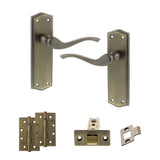 Quality image of Old English Warwick Door Handle Pack (Latch Set - 3" CE Latch, 4" Slim Knuckle Hinges x2) - Matt Antique Brass | Sku. adpoe178lmab6 | available from Trade Door Handles.