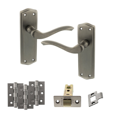 Quality image of Old English Warwick Door Handle Pack (Latch Set - 3" CE Latch, 3" Fire Rated Hinges x3) - Matt Gun Metal | Sku. adpoe178lmbn2 | available from Trade Door Handles.