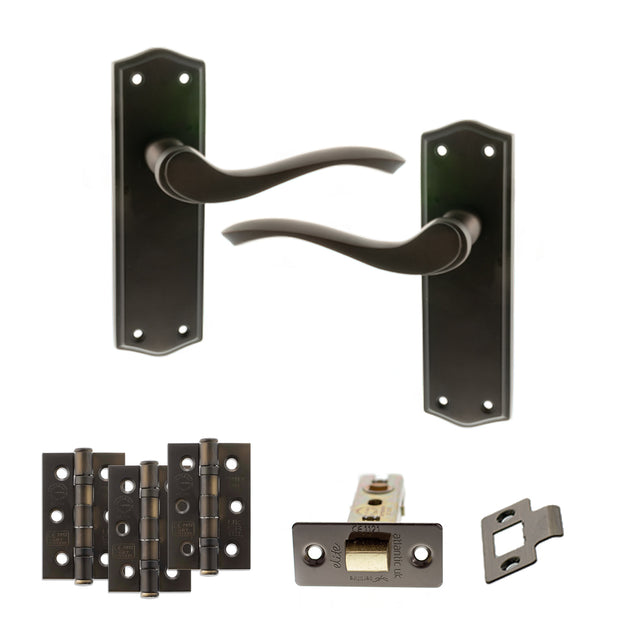 Quality image of Old English Warwick Door Handle Pack (Latch Set - 3" CE Latch, 3" Fire Rated Hinges x3) - Urban Dark Bronze | Sku. adpoe178ludb2 | available from Trade Door Handles.