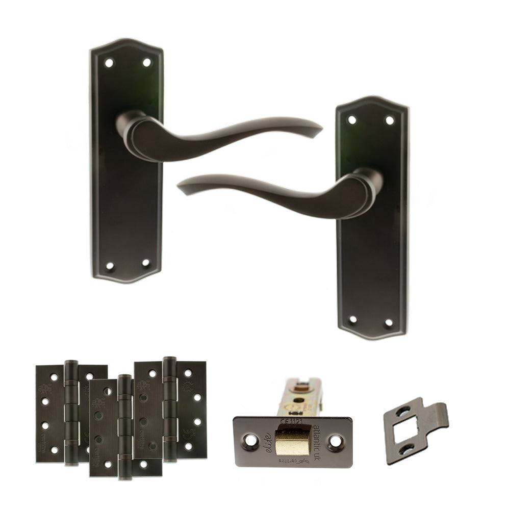 Quality image of Old English Warwick Door Handle Pack (Latch Set - 3" CE Latch, 4" Fire Rated Hinges x3) - Urban Dark Bronze | Sku. adpoe178ludb4 | available from Trade Door Handles.