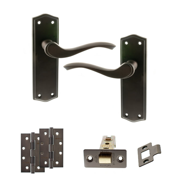 Quality image of Old English Warwick Door Handle Pack (Latch Set - 3" CE Latch, 4" Slim Knuckle Hinges x2) - Urban Dark Bronze | Sku. adpoe178ludb6 | available from Trade Door Handles.
