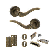 Quality image of Old English Warwick Door Handle Pack (Euro Lock Set - 3" CE Sashlock, 4" Slim Knuckle Hinges x2) - Matt Antique Brass | Sku. adpoe178mab25 | available from Trade Door Handles.