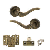 Quality image of Old English Warwick Door Handle Pack (Latch Set - 3" CE Latch, 3" Fire Rated Hinges x3) - Matt Antique Brass | Sku. adpoe178mab2 | available from Trade Door Handles.