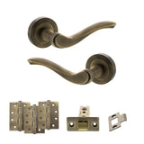 Quality image of Old English Warwick Door Handle Pack (Latch Set - 3" CE Latch, 4" Fire Rated Hinges x3) - Matt Antique Brass | Sku. adpoe178mab4 | available from Trade Door Handles.