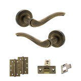 Quality image of Old English Warwick Door Handle Pack (Latch Set - 2.5" CE Latch, 4" Slim Knuckle Hinges x2) - Matt Antique Brass | Sku. adpoe178mab5 | available from Trade Door Handles.